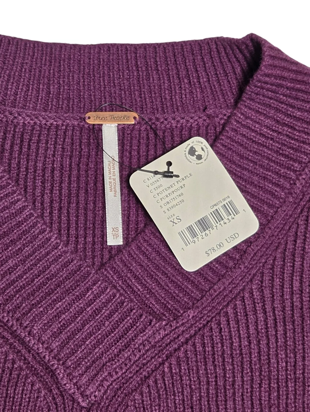 Free People Easy Street Sweater Vest Cropped Ribbed Purple Slouchy XS NWT